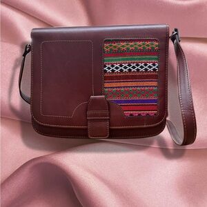 Brown Handcrafted Artesian Leather Crossbody Bag with Embroidery